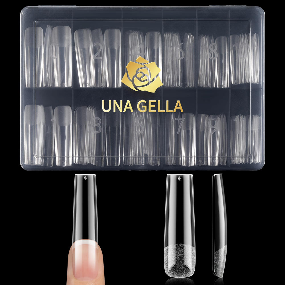 UNA GELLA front packaging showing 120-piece XXL tips and kit clarity benefit