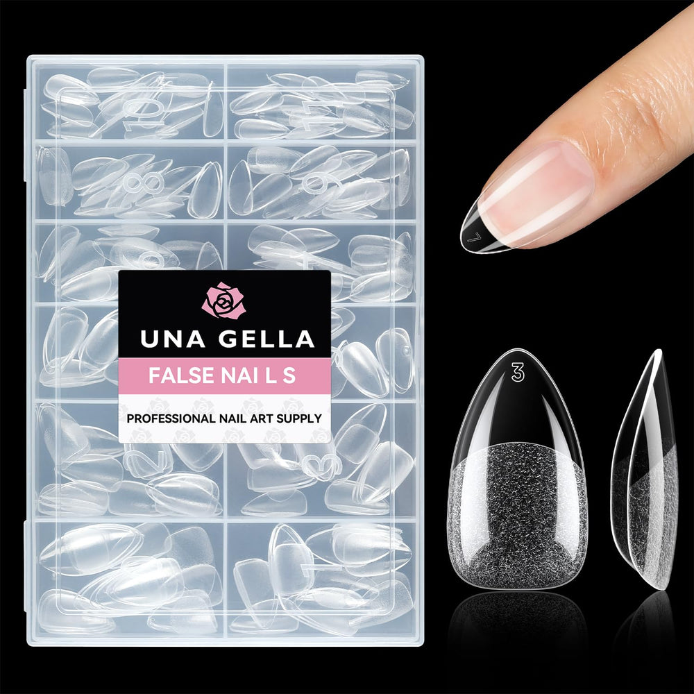 UNA GELLA front packaging showing 216-piece kit and short almond benefit