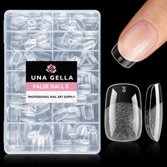 UNA GELLA front packaging showing 216 clear squoval gel nail tips and box benefit fast selection