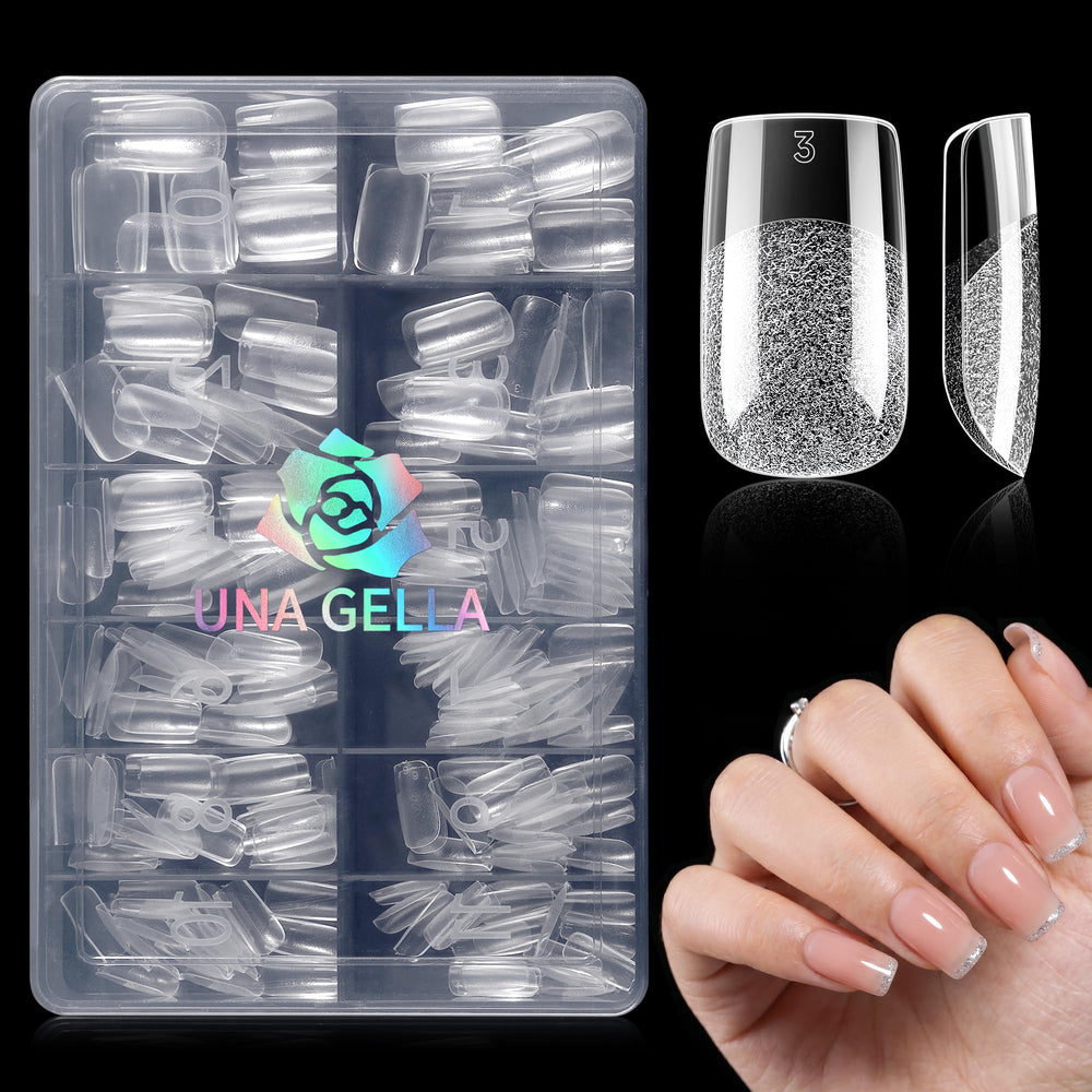 UNA GELLA front packaging showing 240 clear short square tips for easy selection
