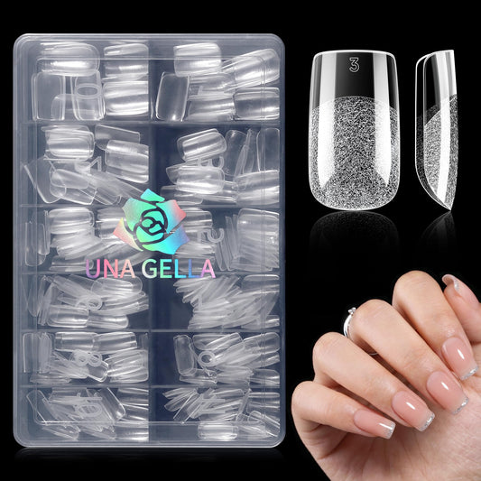 UNA GELLA front packaging showing 240 clear short square tips for easy selection
