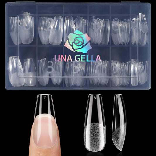 UNA GELLA front packaging showing 120 clear coffin tips for quick application