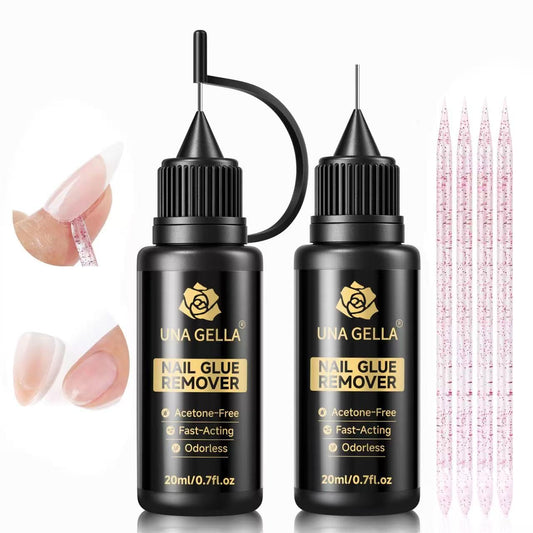 UNA GELLA front packaging showing two 20ml bottles and crystal stick for quick removal