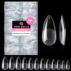 UNA GELLA front packaging showing full 504-piece kit and clear tips