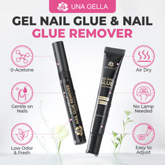 UNA GELLA glue application on press-on nails showing clean adhesion benefit