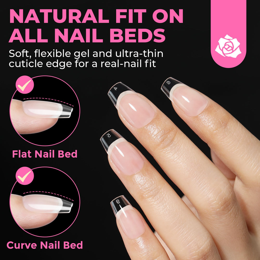 UNA GELLA hand applying press-on tips for quick salon finish