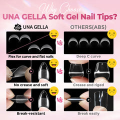 UNA GELLA nail tip held in hand to show scale and comfortable size benefit