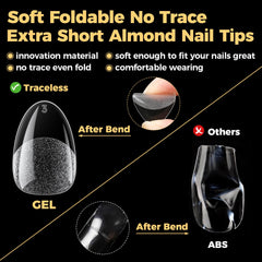 UNA GELLA tips held in hand showing extra-short scale and natural fit benefit