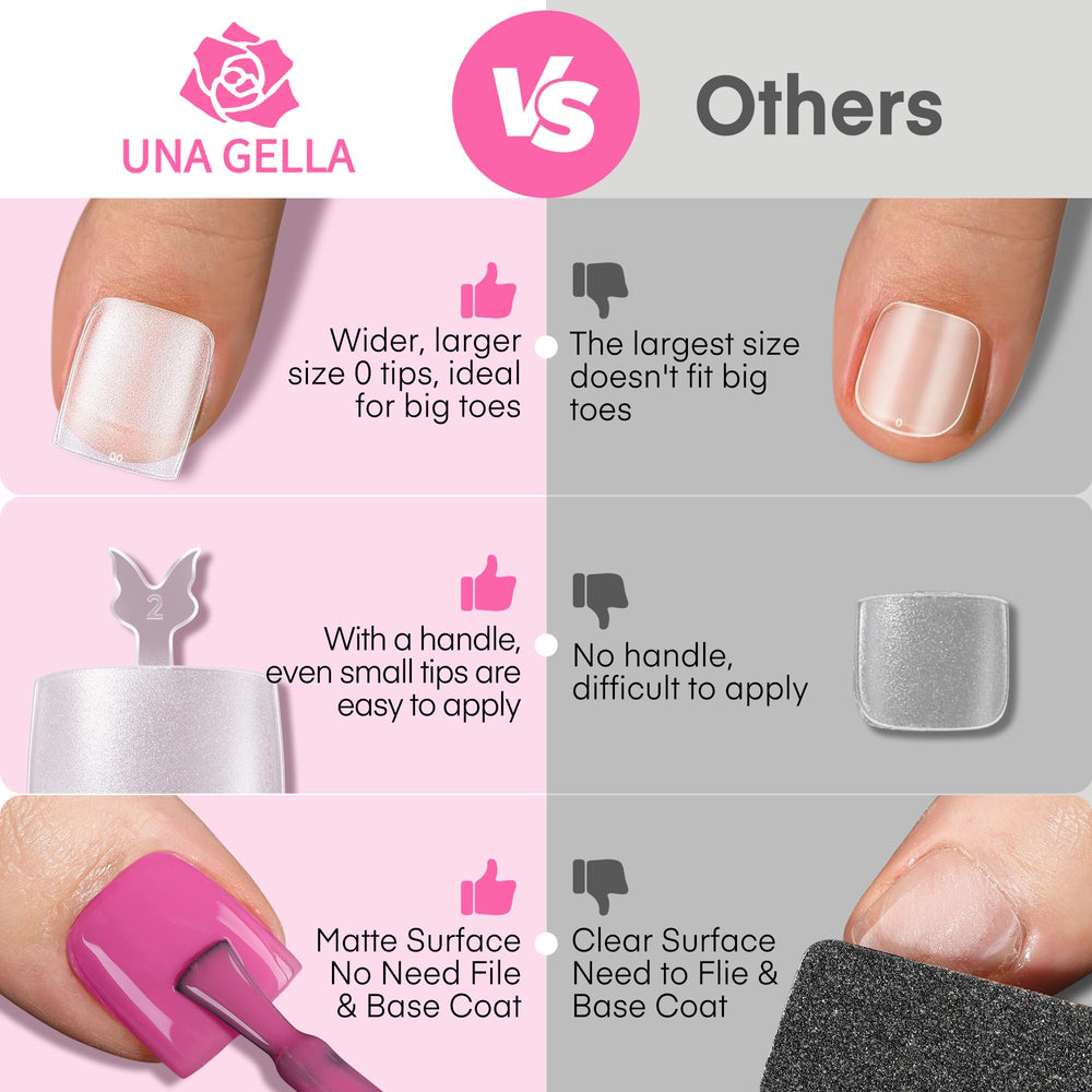 UNA GELLA toe tip being applied to a big toe — fast at-home pedicure result