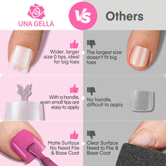 UNA GELLA toe tip being applied to a big toe — fast at-home pedicure result