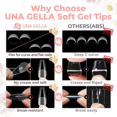 UNA GELLA press-on application showing quick, no-file extension benefit