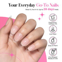 UNA GELLA lifestyle desk manicure scene showing quick salon results