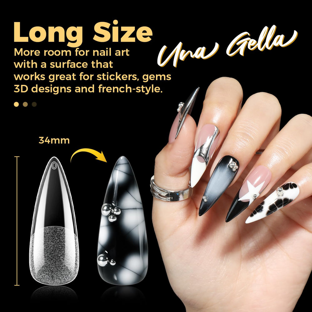 UNA GELLA lifestyle shot of wearer with long stiletto nails showing bold style