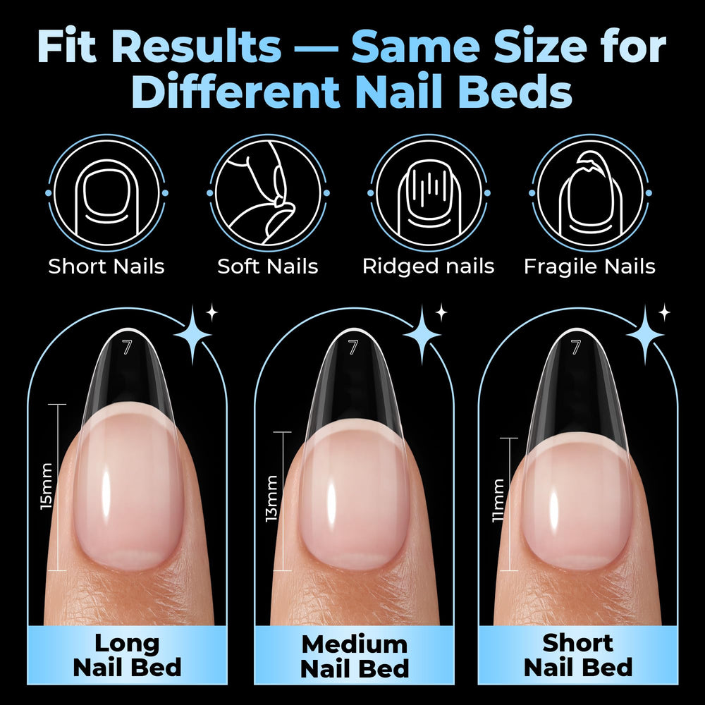UNA GELLA finished polished almond nails demonstrating salon-quality result