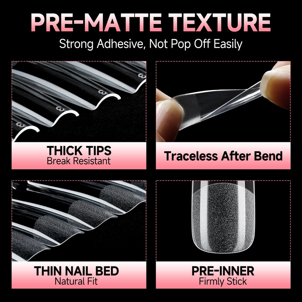 UNA GELLA pre-filed half-matte nail bed detail for faster adhesion