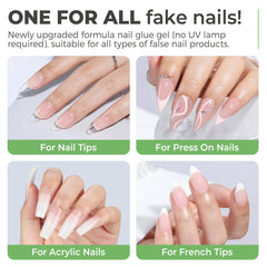 Applying UNA GELLA gel to press-on nails for quick 10s bonding