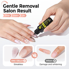 UNA GELLA remover in use lifting press-on nails for gentle, damage-free removal