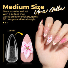 UNA GELLA scale comparison with a fingertip to show actual tip length