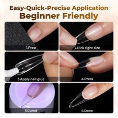UNA GELLA tips on a hand for size and scale comparison to natural nails