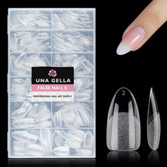 UNA GELLA tips beside fingers showing scale and natural-looking fit