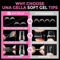 UNA GELLA tips on a hand for size scale and natural-looking benefit