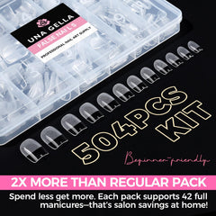 UNA GELLA tips beside ruler showing short length for everyday wear