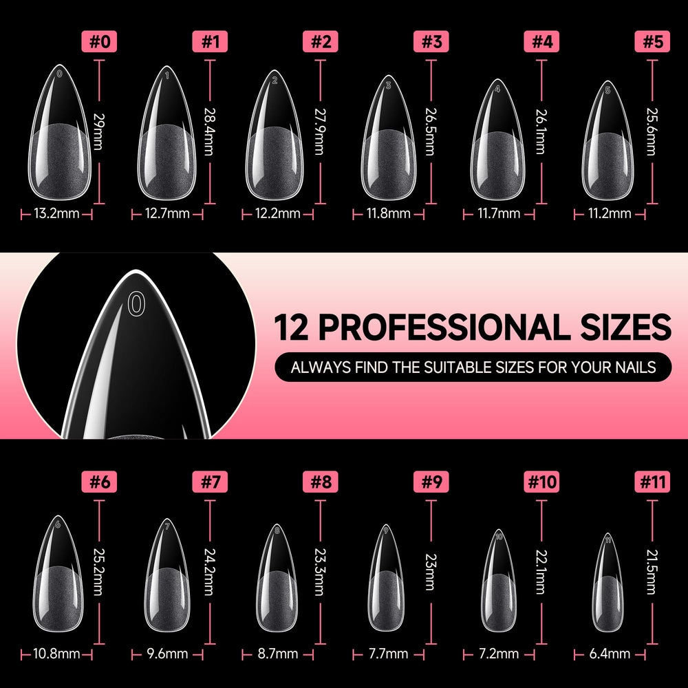 UNA GELLA shaped nails showing stiletto and almond options for styling versatility