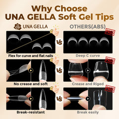 UNA GELLA labeled sizes visible on tips for quick accurate size selection