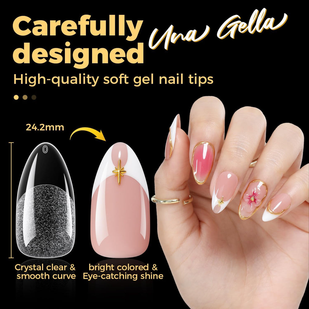 UNA GELLA soaked tips in acetone jar showing easy soak-off removal benefit