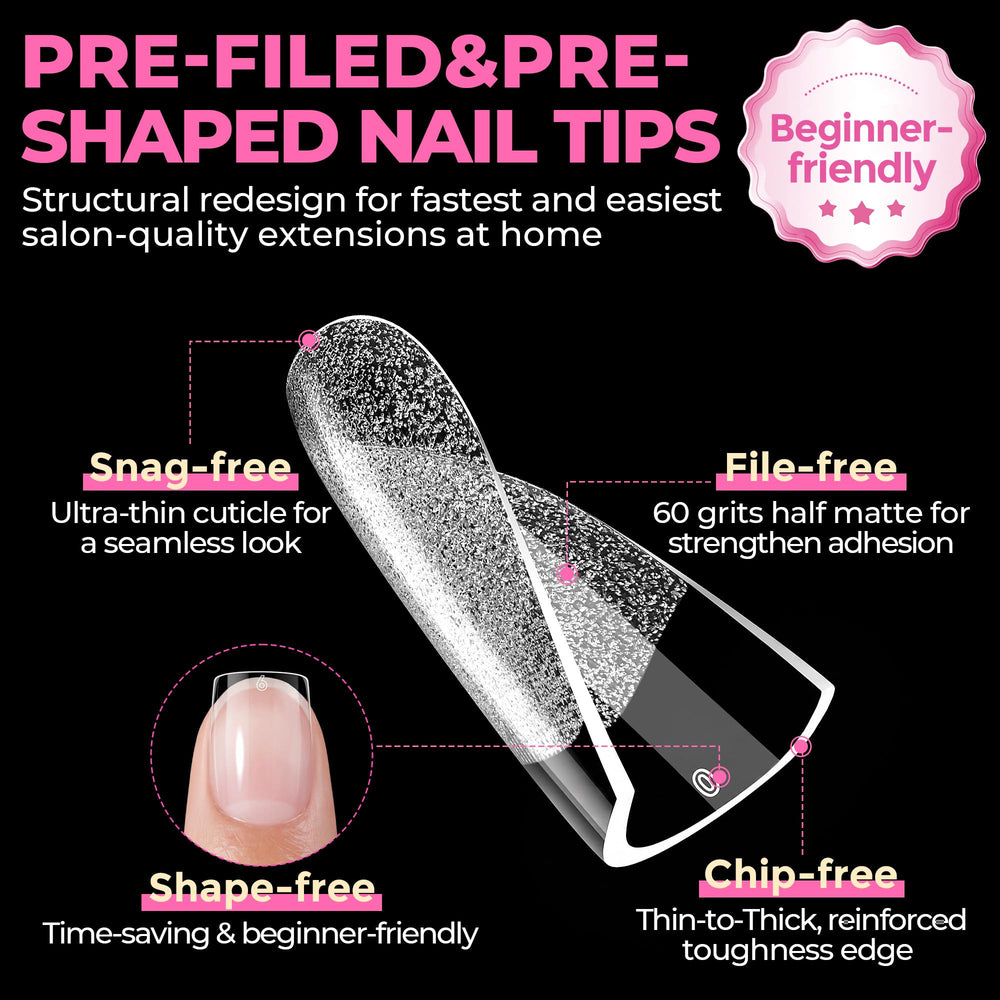UNA GELLA tips compared on a hand to show width and natural look