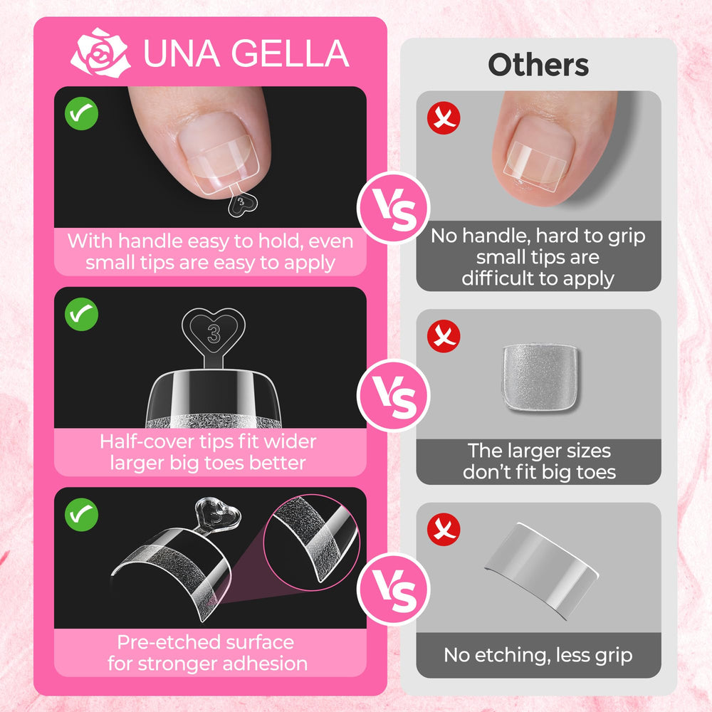 UNA GELLA toe tips applied in salon for neat, long-lasting toe extensions