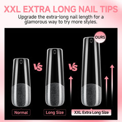 UNA GELLA trimmed XXL tip beside a ruler for length and scale clarity