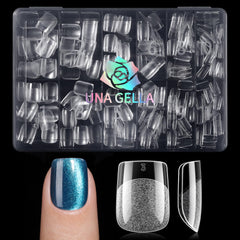 UNA GELLA clear tips painted and ready demonstrating polish compatibility