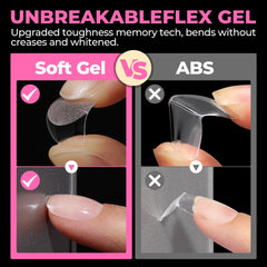 UNA GELLA hands applying a press-on tip demonstrating quick, easy at-home application benefit
