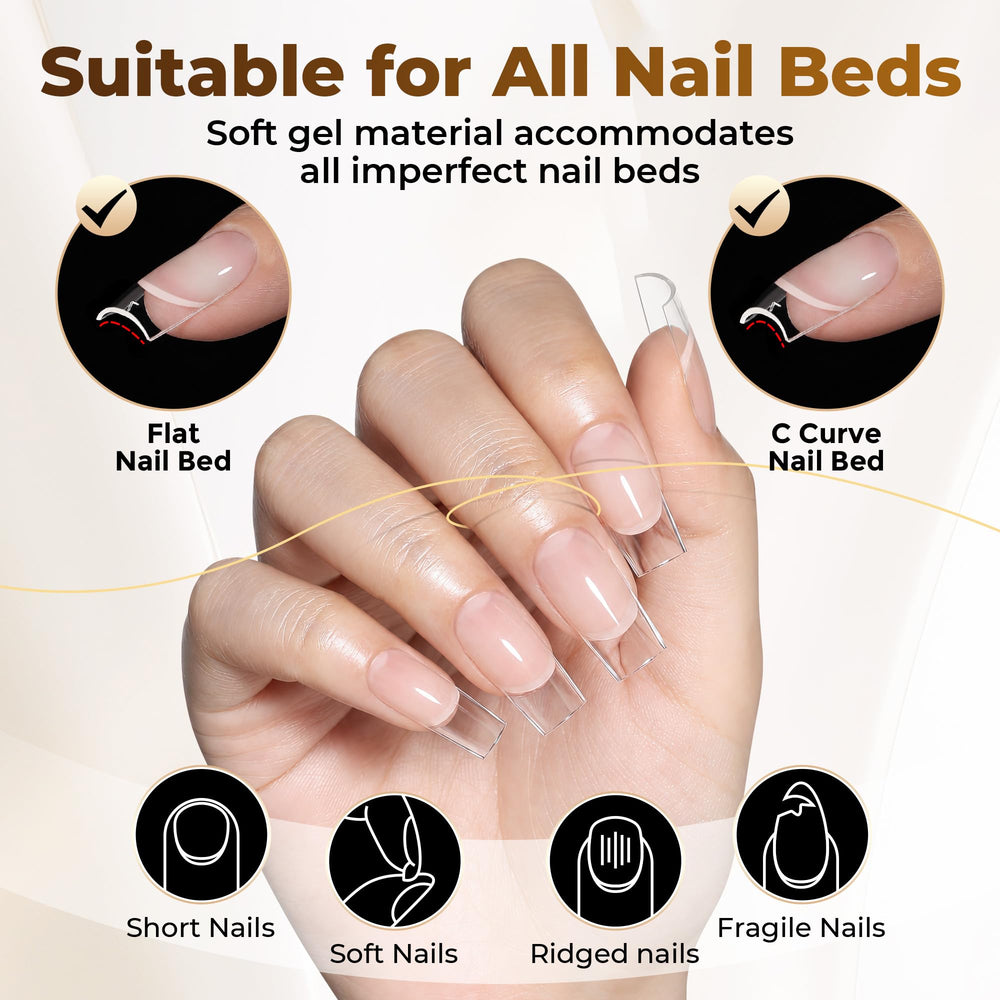 UNA GELLA tips worn on hand with French manicure for salon-quality look
