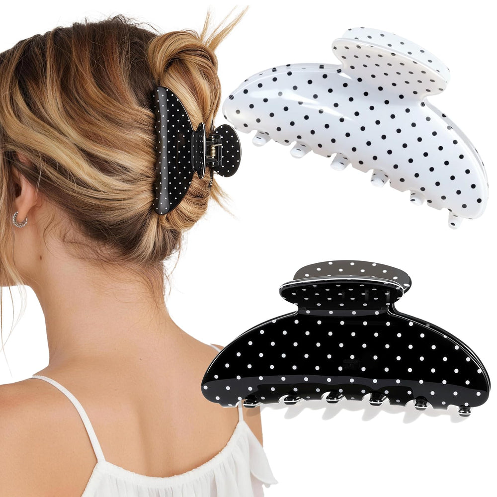 Unbednigt front view of polka dot clips showing design and secure hold