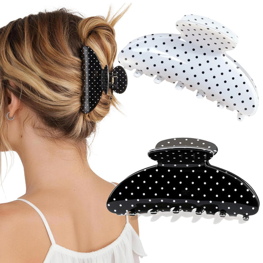 Unbednigt front view of polka dot clips showing design and secure hold
