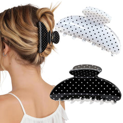 Unbednigt front view of polka dot clips showing design and secure hold