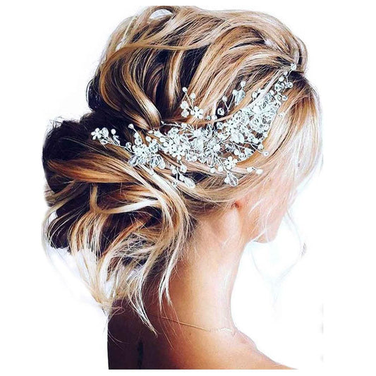 Unicra front view of silver hair vine showing full design and sparkle