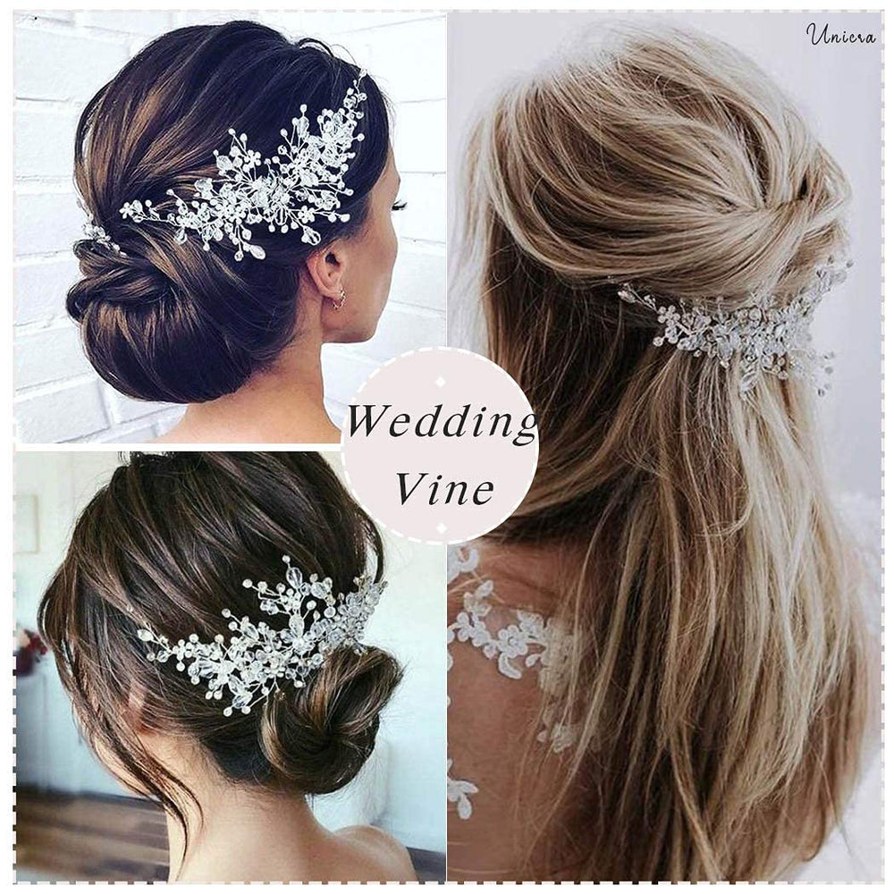 Unicra full bridal look with vine adding refined sparkle to hairstyle