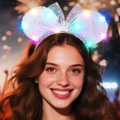 Unicra headband in party setting, adds glowing sparkle to outfit