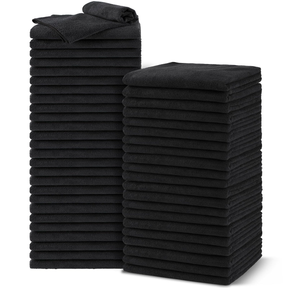 UNIMADE front pack view showing 48 black towels and professional bulk supply benefit