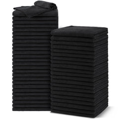 UNIMADE front pack view showing 48 black towels and professional bulk supply benefit