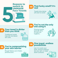UNIMADE towel in hand showing size and easy single-use convenience
