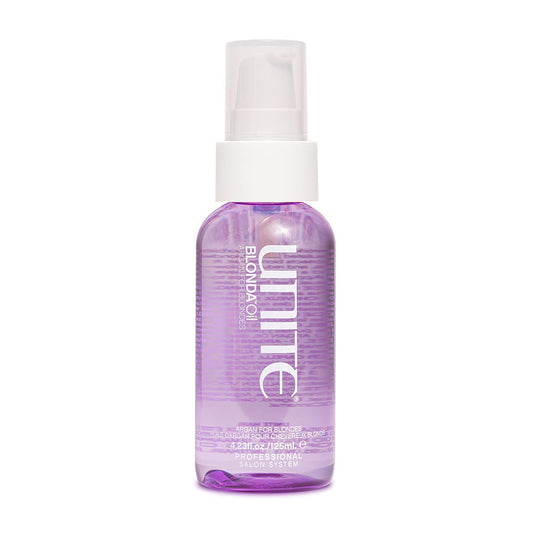 UNITE BLONDA front bottle showing clear argan oil and bottle size, highlights easy dosing