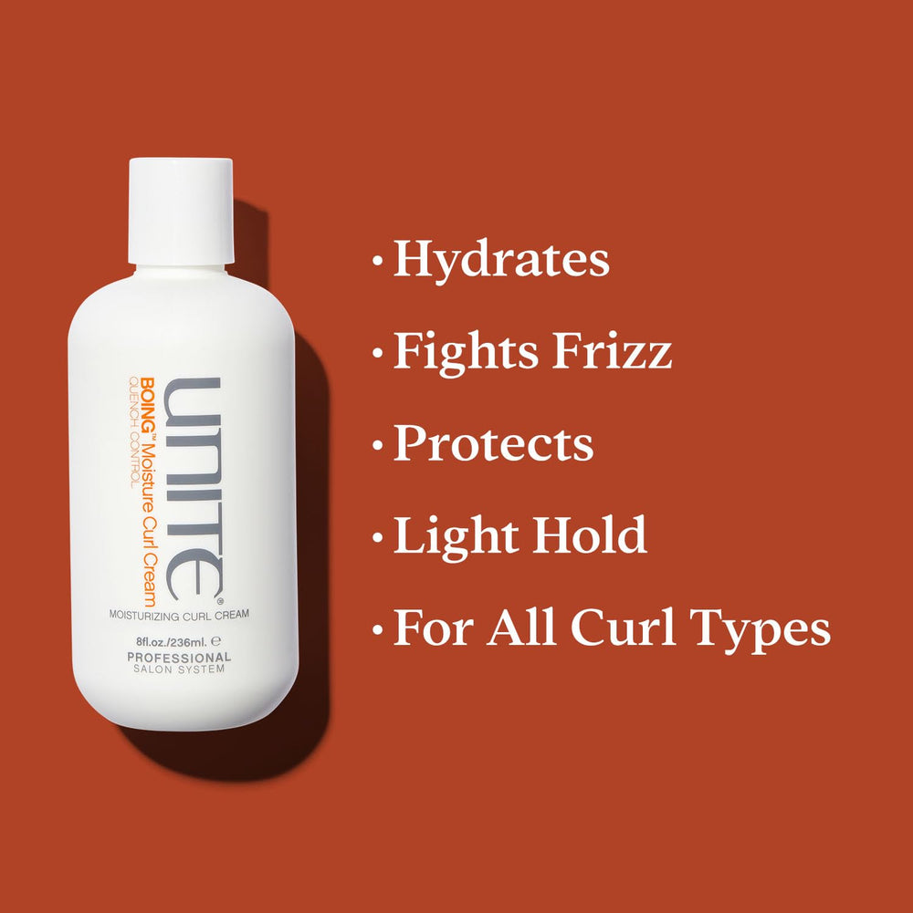 UNITE BOING cream being applied to a curl for definition and frizz control