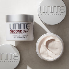 UNITE SECOND Day cream texture close-up highlighting lightweight, spreadable formula