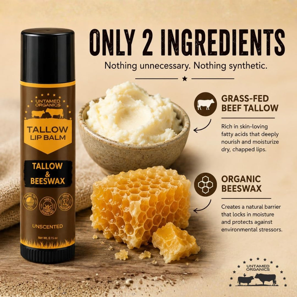 Untamed Organics close-up of smooth balm texture highlighting rich tallow and beeswax nourishment