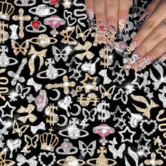 Uotey front packaging showing 105 silver and gold nail charms and variety benefit