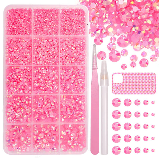 Uotey front packaging showing 15-grid box and many pink rhinestones for easy crafting